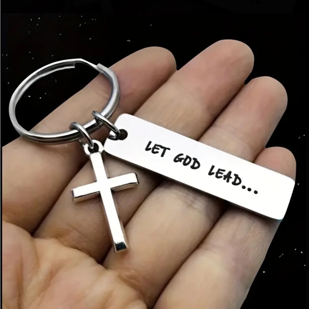 Silver Bar Style Let God Lead Keychain - Picture 2 of 5